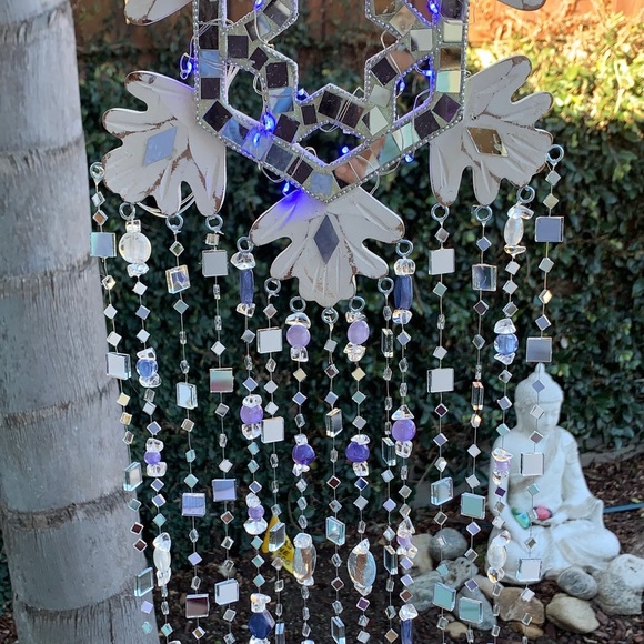 Winter Wonderland Blue Light Wind Chime Sun Catcher w/ Mosaic Mirrors & Crystals - Picture 9 of 11